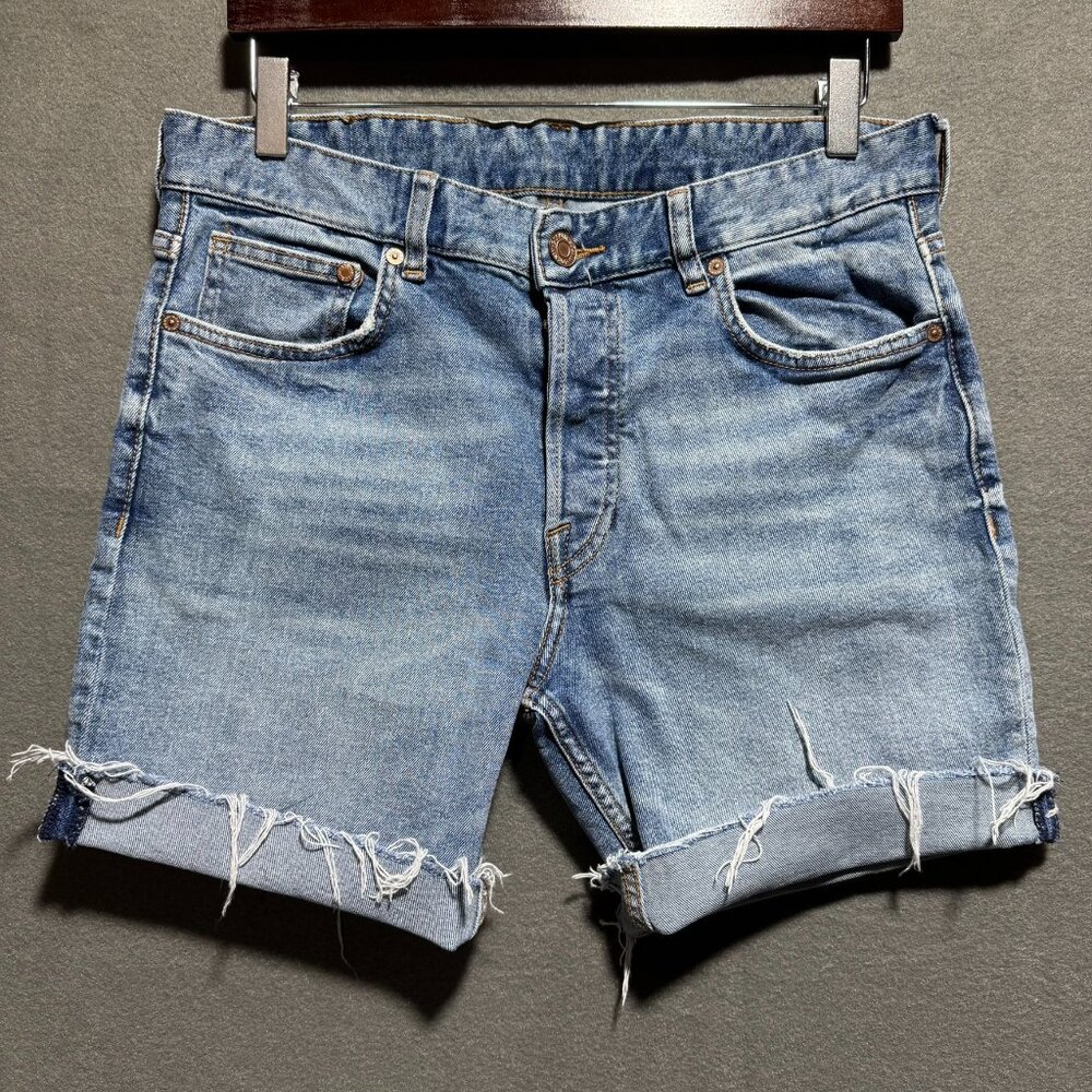 & Denim Womens Jean Shorts Cotton Cut Offs Button Fly Fray Size 32